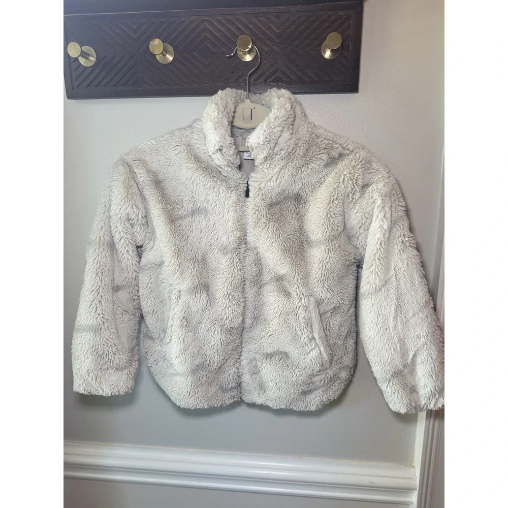 Nike Sports Wear Kids Faux Fleece Check Jacket Size XS Light Bone DV3252-072
